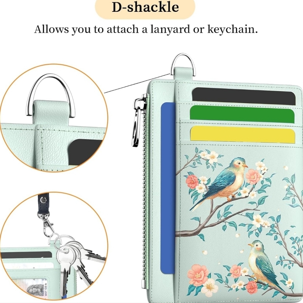 Floral Bird Print Wallet with D-Shackle